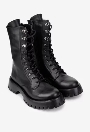 Ghete dama inalte din piele naturala neagra