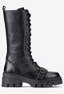 Ghete dama inalte din piele neagra accesorizate cu bumbi
