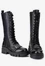 Ghete dama inalte din piele neagra accesorizate cu bumbi