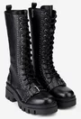 Ghete dama inalte din piele neagra accesorizate cu bumbi