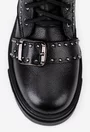 Ghete dama inalte din piele neagra accesorizate cu bumbi