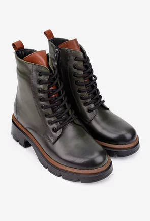 Ghete dama kaki cu maro din piele naturala