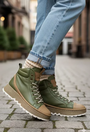 Ghete dama kaki cu maro din piele naturala