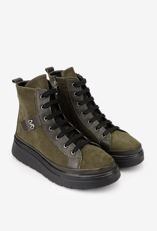 Ghete dama kaki din piele cu ornament