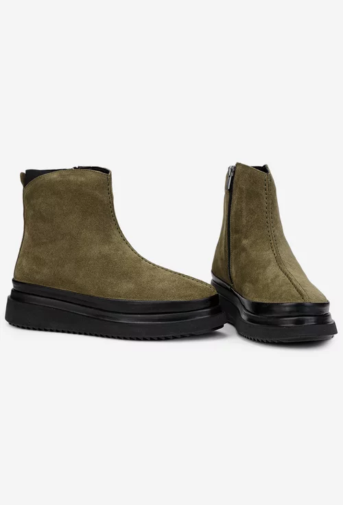 Ghete dama kaki din piele intoarsa cu fermoar