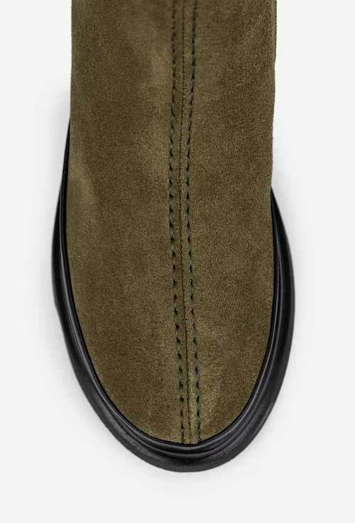 Ghete dama kaki din piele intoarsa cu fermoar