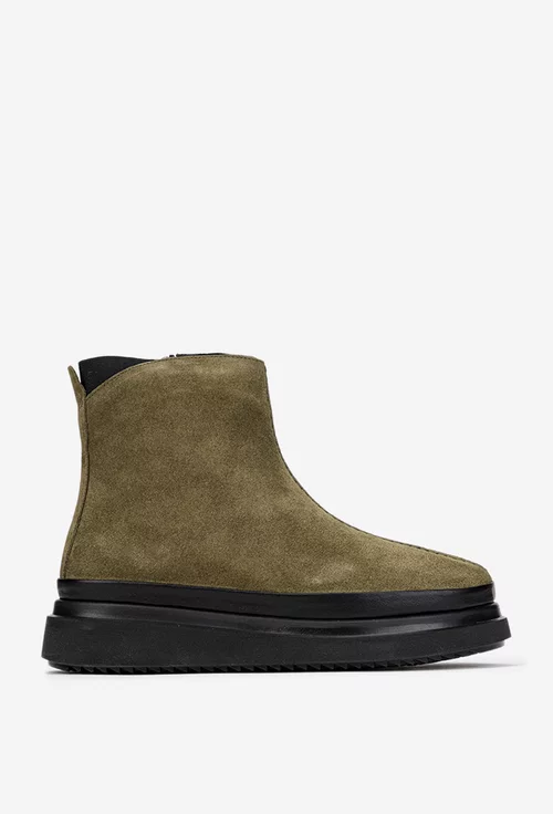 Ghete dama kaki din piele intoarsa cu fermoar