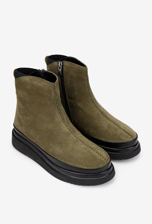 Ghete dama kaki din piele intoarsa cu fermoar