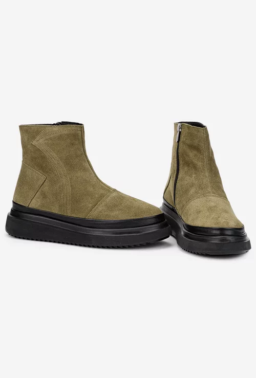 Ghete dama kaki din piele intoarsa cu fermoar