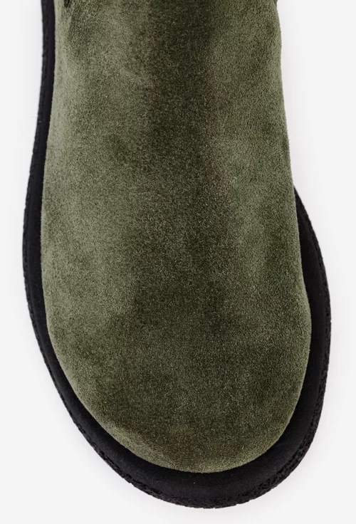 Ghete dama kaki din piele intoarsa cu material textil negru