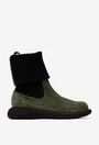 Ghete dama kaki din piele intoarsa cu material textil negru