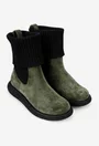 Ghete dama kaki din piele intoarsa cu material textil negru