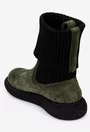 Ghete dama kaki din piele intoarsa cu material textil negru