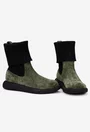 Ghete dama kaki din piele intoarsa cu material textil negru