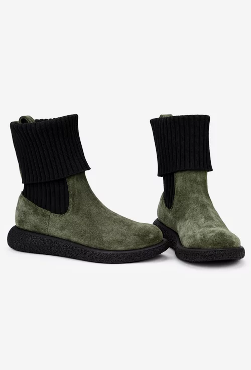 Ghete dama kaki din piele intoarsa cu material textil negru