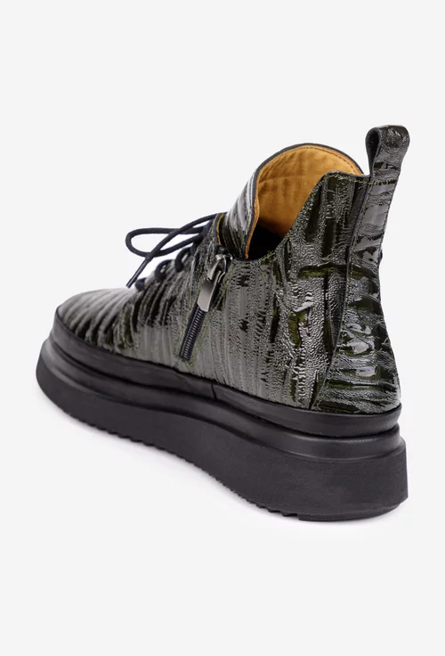 Ghete dama kaki din piele lacuita cu model