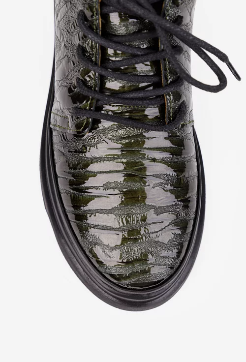 Ghete dama kaki din piele lacuita cu model