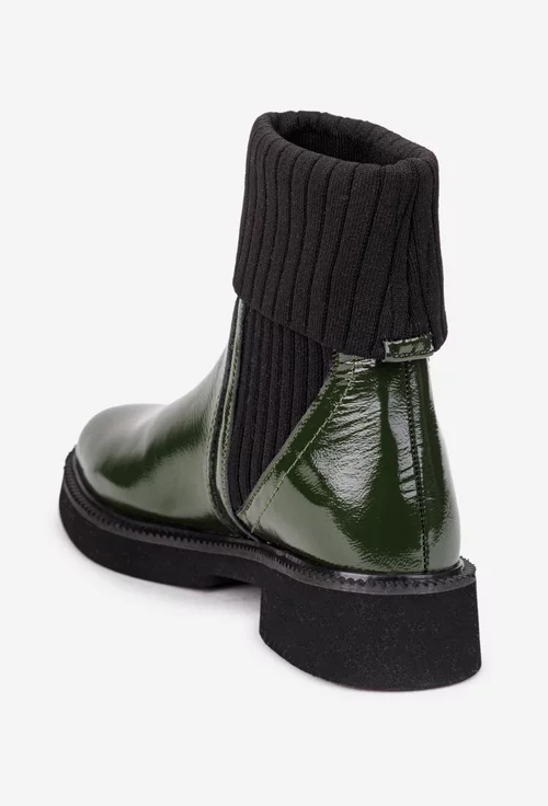 Ghete dama kaki din piele lacuita si material textil