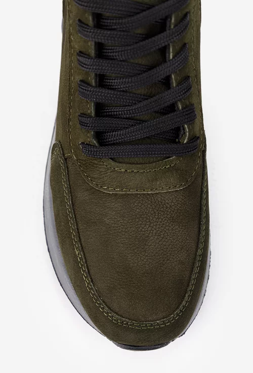 Ghete dama kaki din piele nabuc cu siret si fermoar lateral