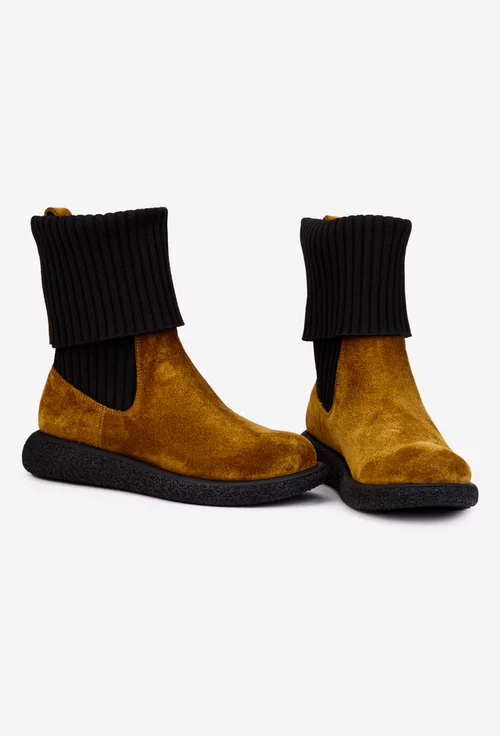 Ghete dama maro din piele intoarsa cu material textil negru
