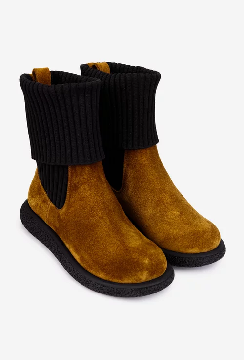 Ghete dama maro din piele intoarsa cu material textil negru