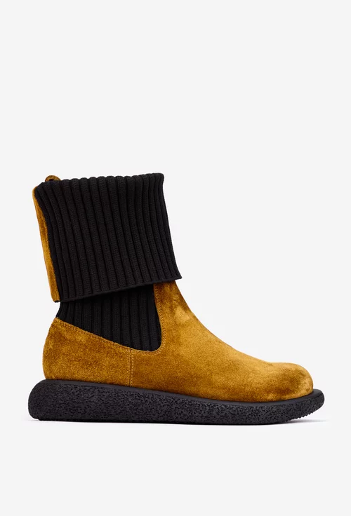 Ghete dama maro din piele intoarsa cu material textil negru