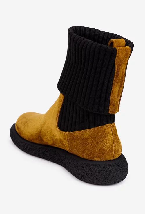 Ghete dama maro din piele intoarsa cu material textil negru