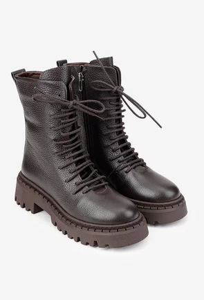 Ghete dama maro inchis din piele texturata