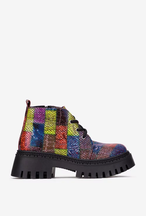 Ghete dama multicolore din piele