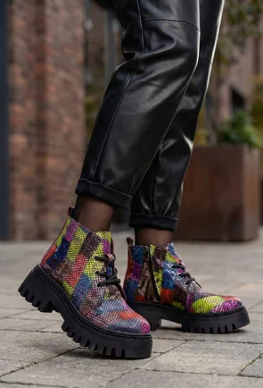 Ghete dama multicolore din piele