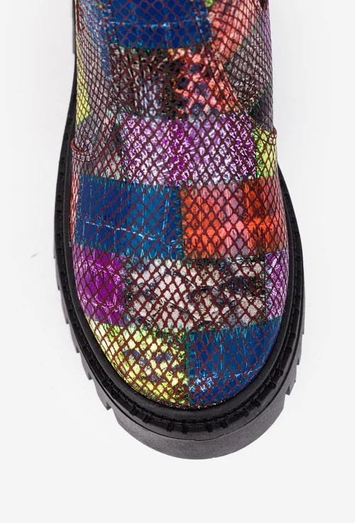 Ghete dama multicolore din piele cu elastic in laterale