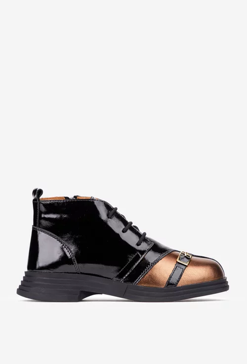 Ghete dama negre cu bronz din piele
