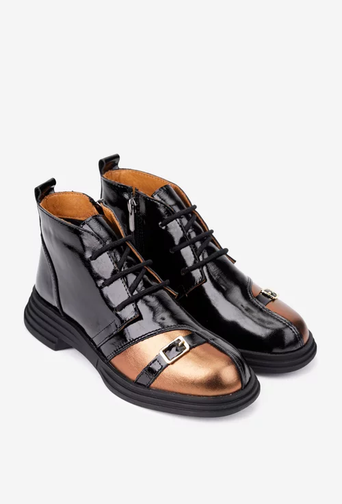 Ghete dama negre cu bronz din piele