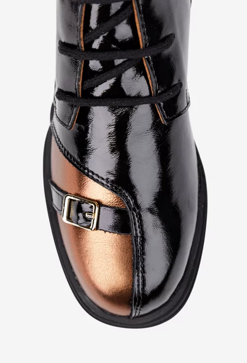 Ghete dama negre cu bronz din piele