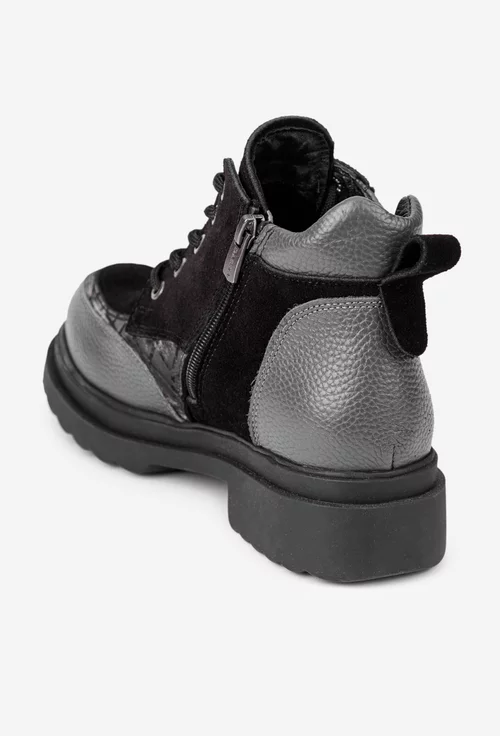 Ghete dama negre cu gri din piele picture - 3