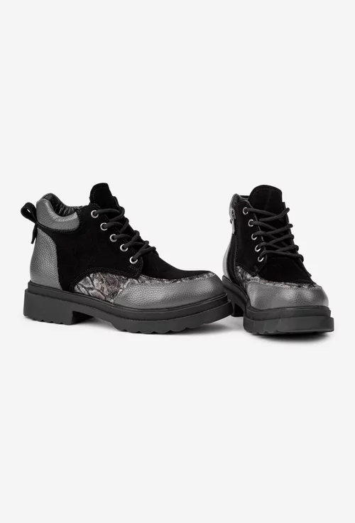 Ghete dama negre cu gri din piele picture - 5