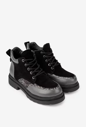 Ghete dama negre cu gri din piele