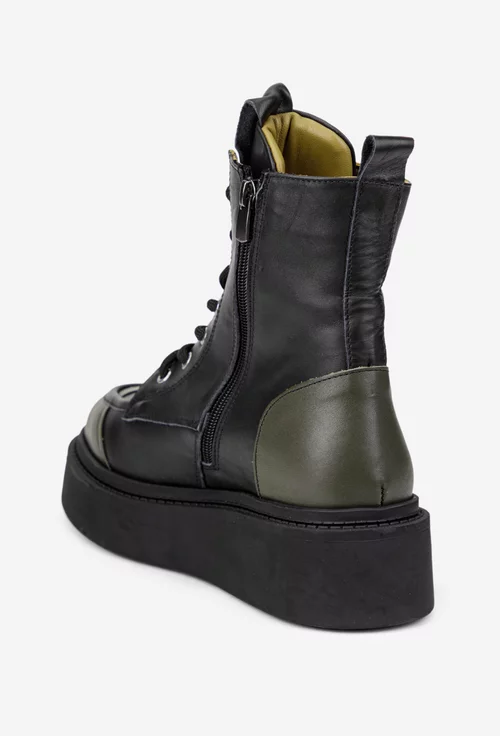 Ghete dama negre cu kaki din piele naturala