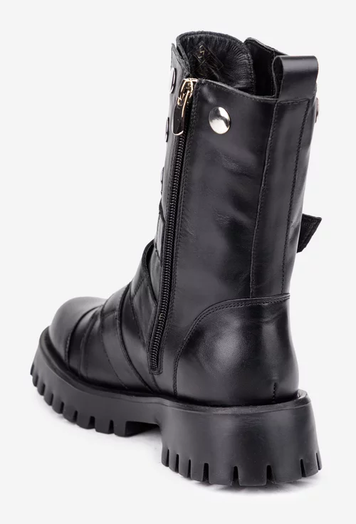 Ghete dama negre din piele accesorizate cu trei curele