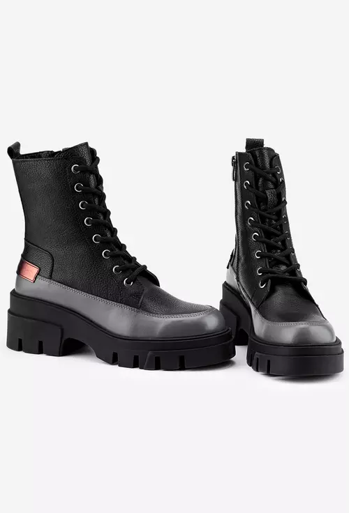 Ghete dama negre din piele cu detaliu gri