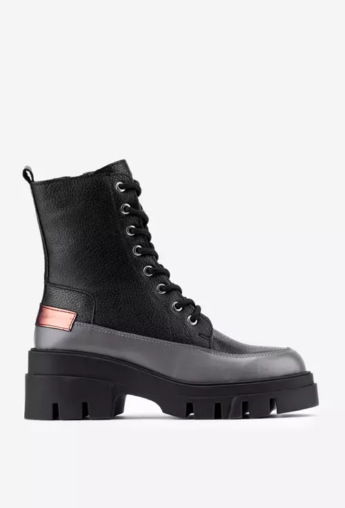 Ghete dama negre din piele cu detaliu gri