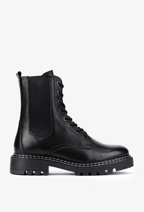 Ghete dama negre din piele cu elastic in lateral