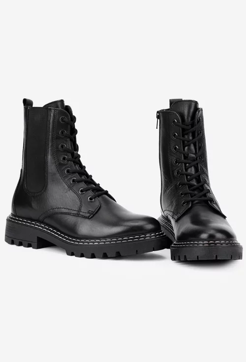 Ghete dama negre din piele cu elastic in lateral