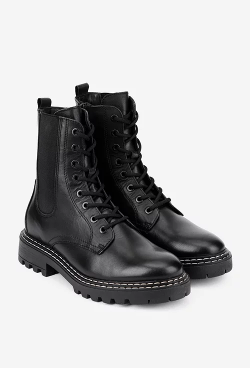Ghete dama negre din piele cu elastic in lateral
