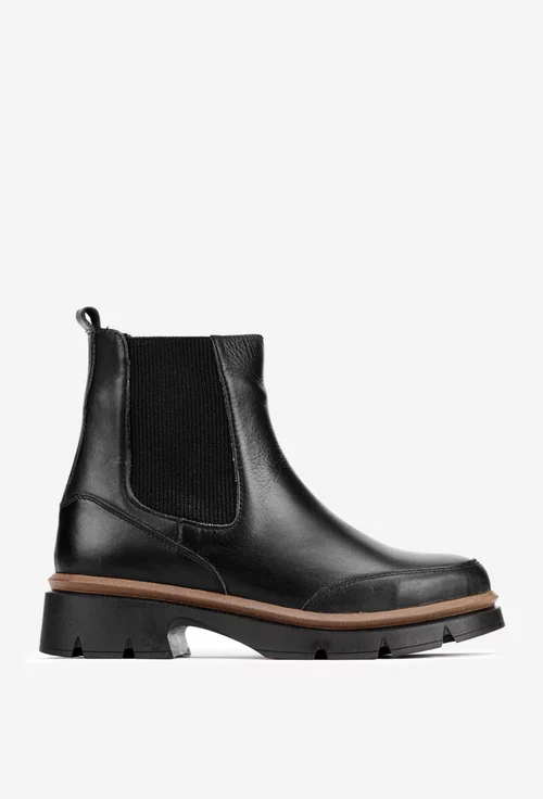 Ghete dama negre din piele cu elastic si fermoar