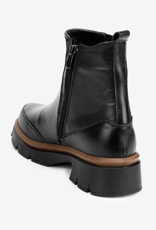 Ghete dama negre din piele cu elastic si fermoar
