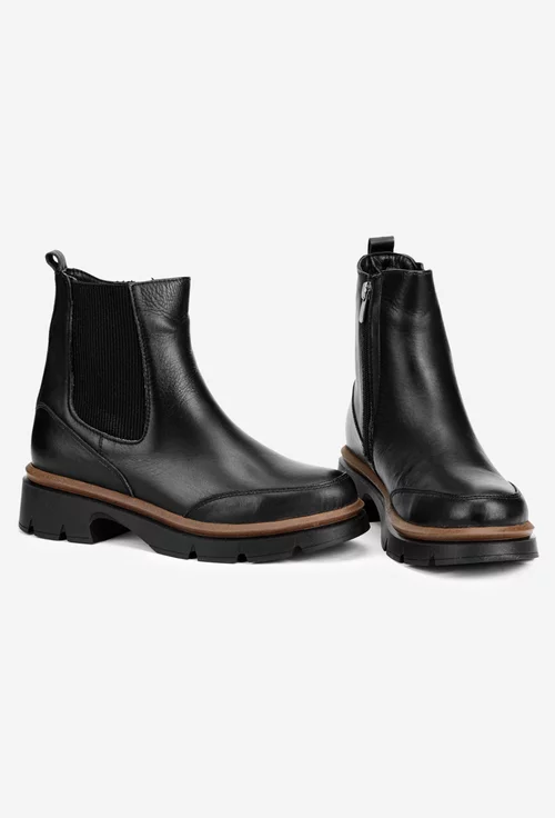 Ghete dama negre din piele cu elastic si fermoar