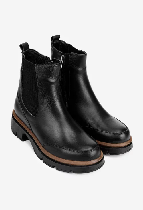 Ghete dama negre din piele cu elastic si fermoar