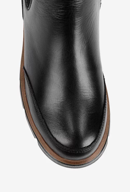 Ghete dama negre din piele cu elastic si fermoar