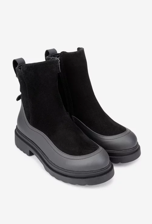 Ghete dama negre din piele cu fermoar